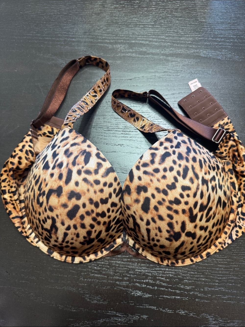 V.S Leopard Print Push-Up Bra with Embellished Straps - Women Intimates